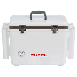Engel 30 Qt. Cooler/Dry Box with Rod Holders - White