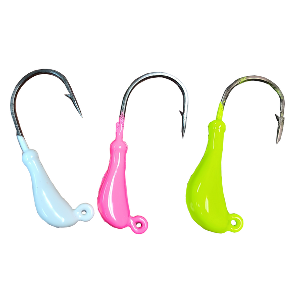 Three colors of banana jigs